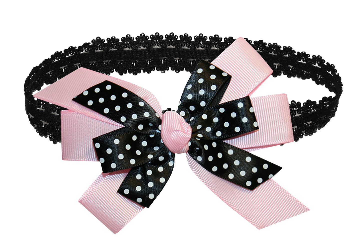 WD2U Baby Girls Black Dotted Grosgrain Boutique Hair Bow Stretch Headband