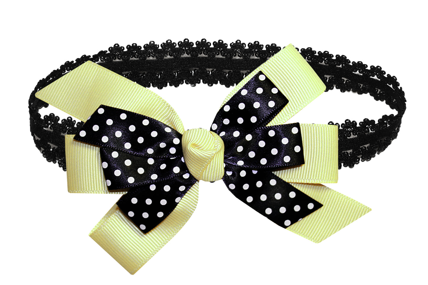 WD2U Baby Girls Black Dotted Grosgrain Boutique Hair Bow Stretch Headband