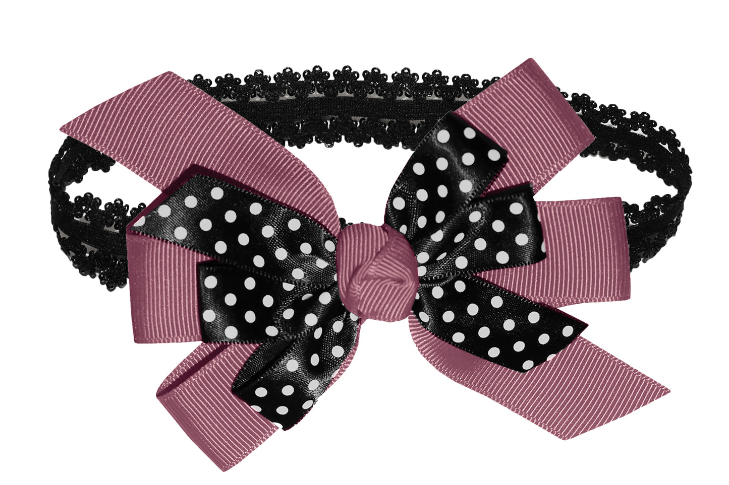 WD2U Baby Girls Black Dotted Grosgrain Boutique Hair Bow Stretch Headband