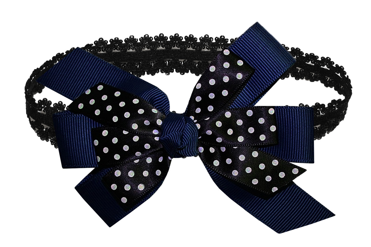 WD2U Baby Girls Black Dotted Grosgrain Boutique Hair Bow Stretch Headband