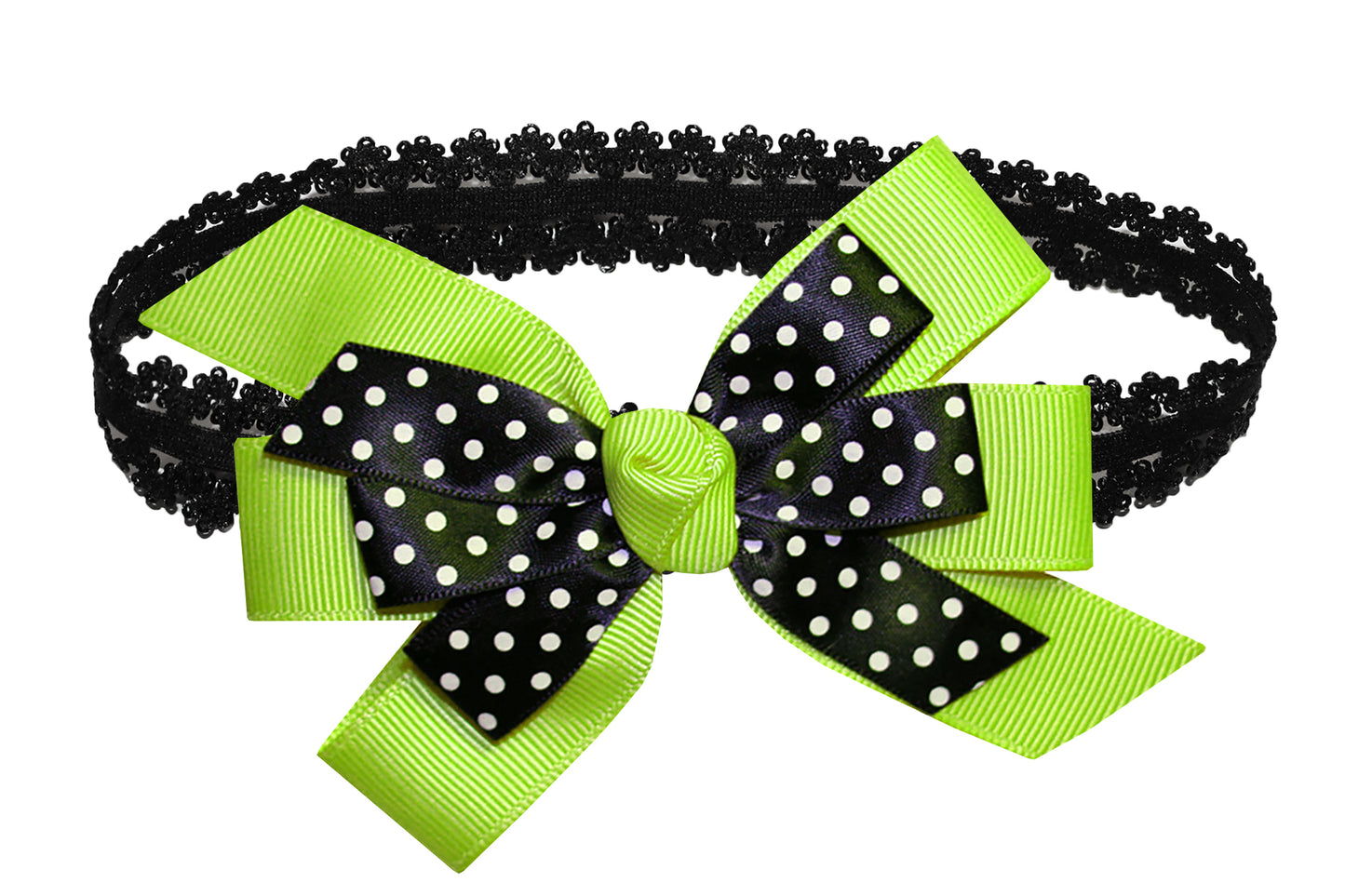 WD2U Baby Girls Black Dotted Grosgrain Boutique Hair Bow Stretch Headband