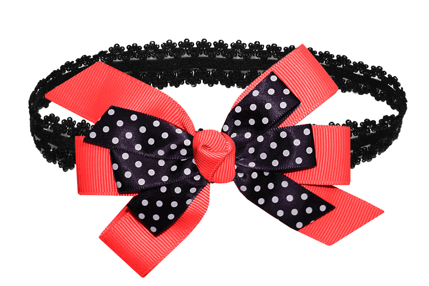 WD2U Baby Girls Black Dotted Grosgrain Boutique Hair Bow Stretch Headband