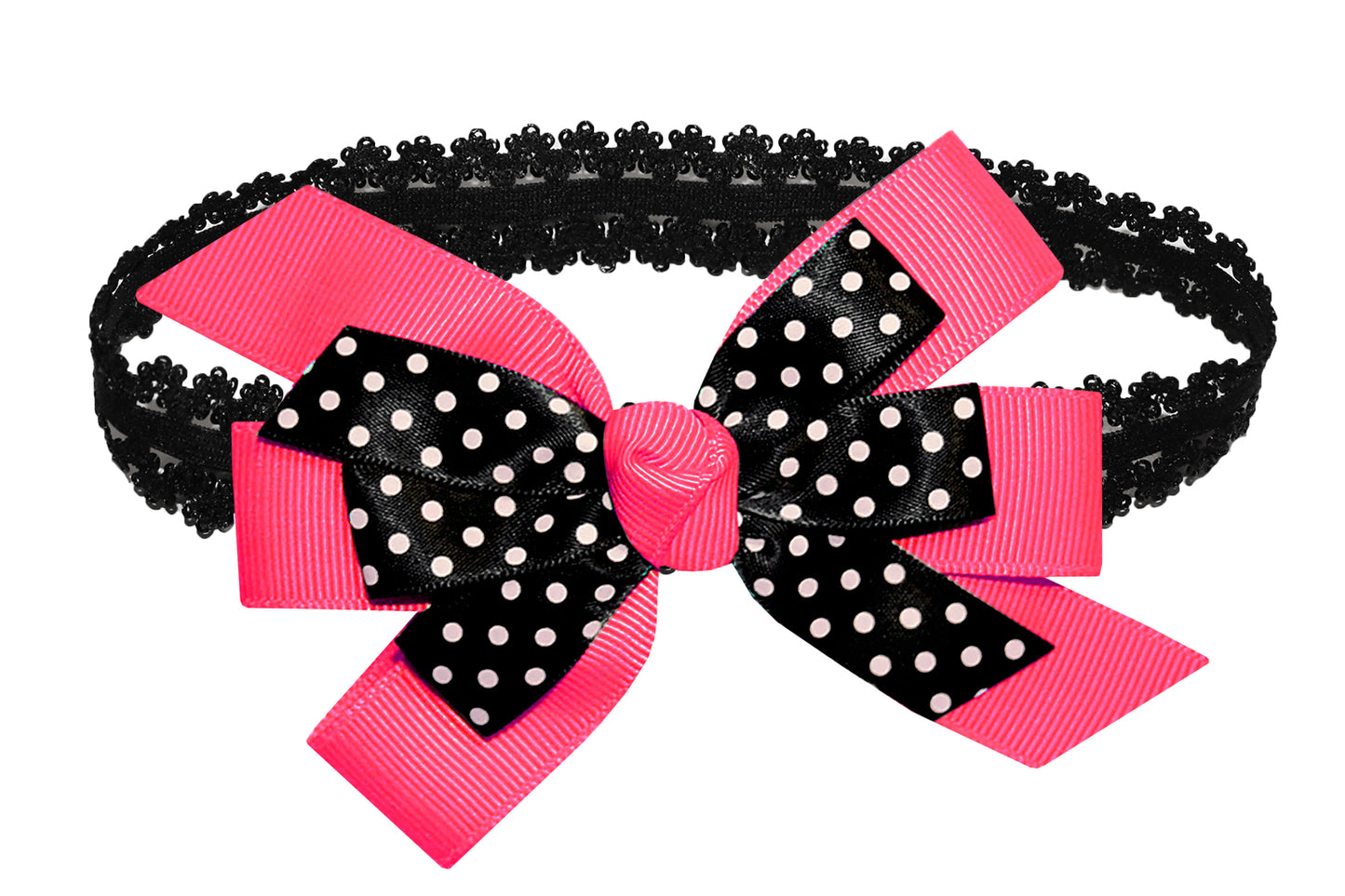 WD2U Baby Girls Black Dotted Grosgrain Boutique Hair Bow Stretch Headband