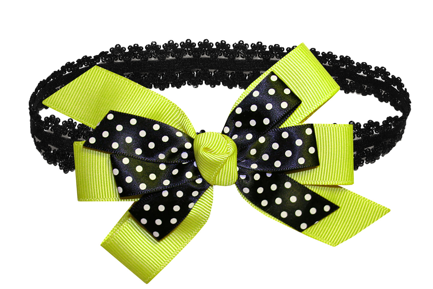 WD2U Baby Girls Black Dotted Grosgrain Boutique Hair Bow Stretch Headband