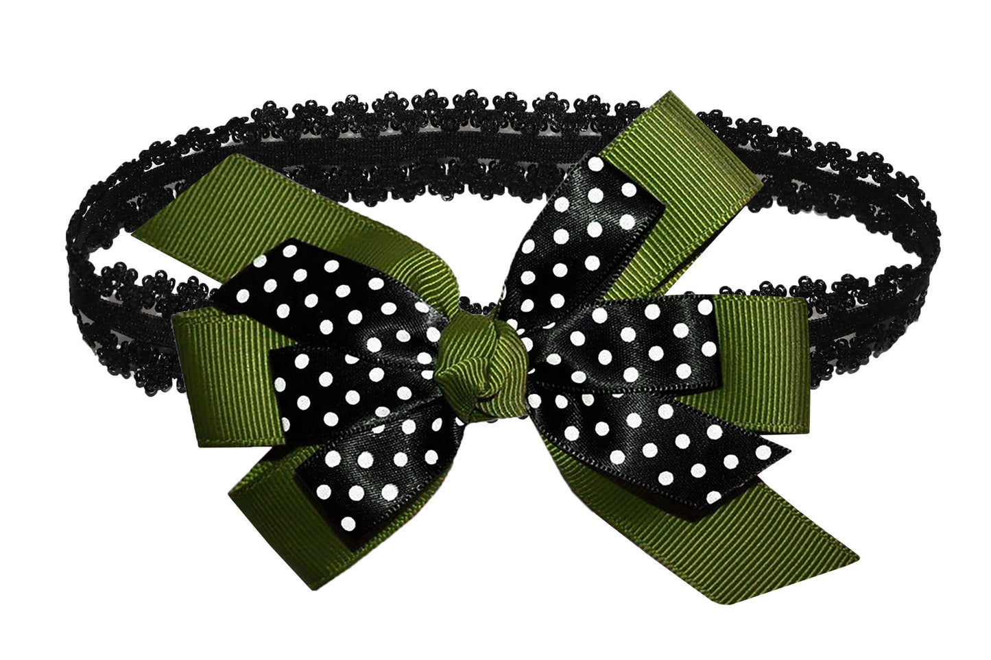 WD2U Baby Girls Black Dotted Grosgrain Boutique Hair Bow Stretch Headband