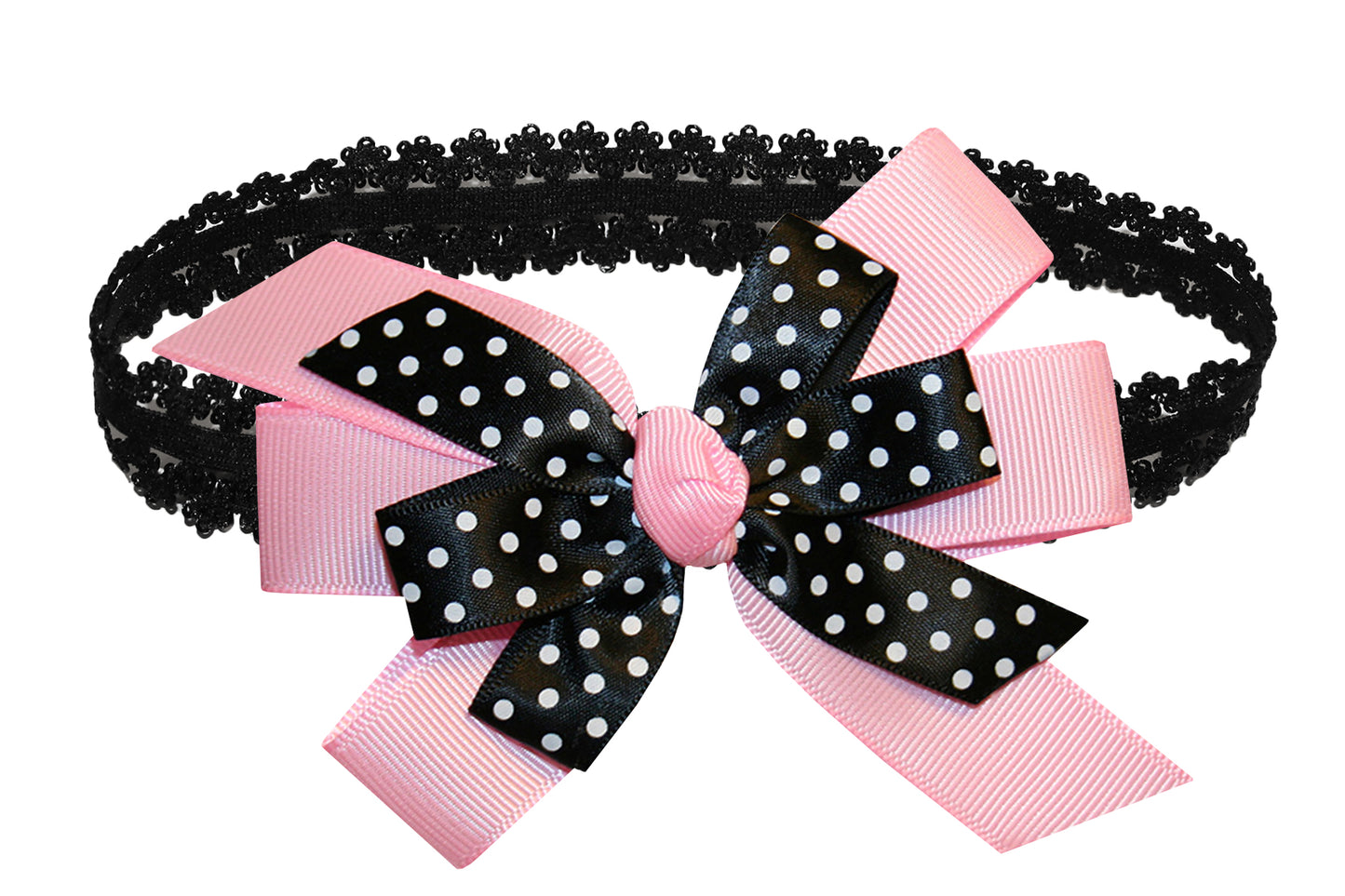 WD2U Baby Girls Black Dotted Grosgrain Boutique Hair Bow Stretch Headband