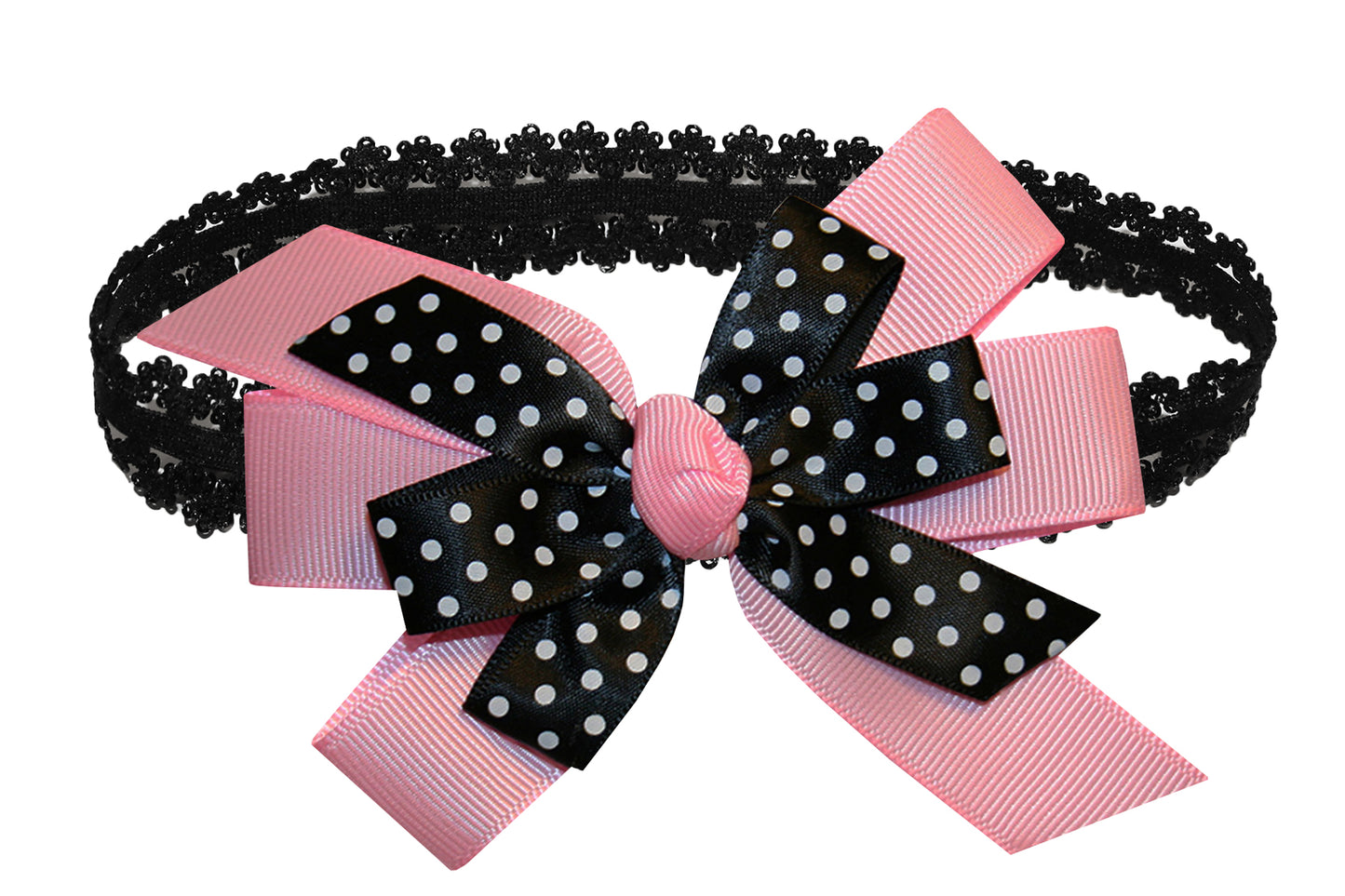 WD2U Baby Girls Black Dotted Grosgrain Boutique Hair Bow Stretch Headband