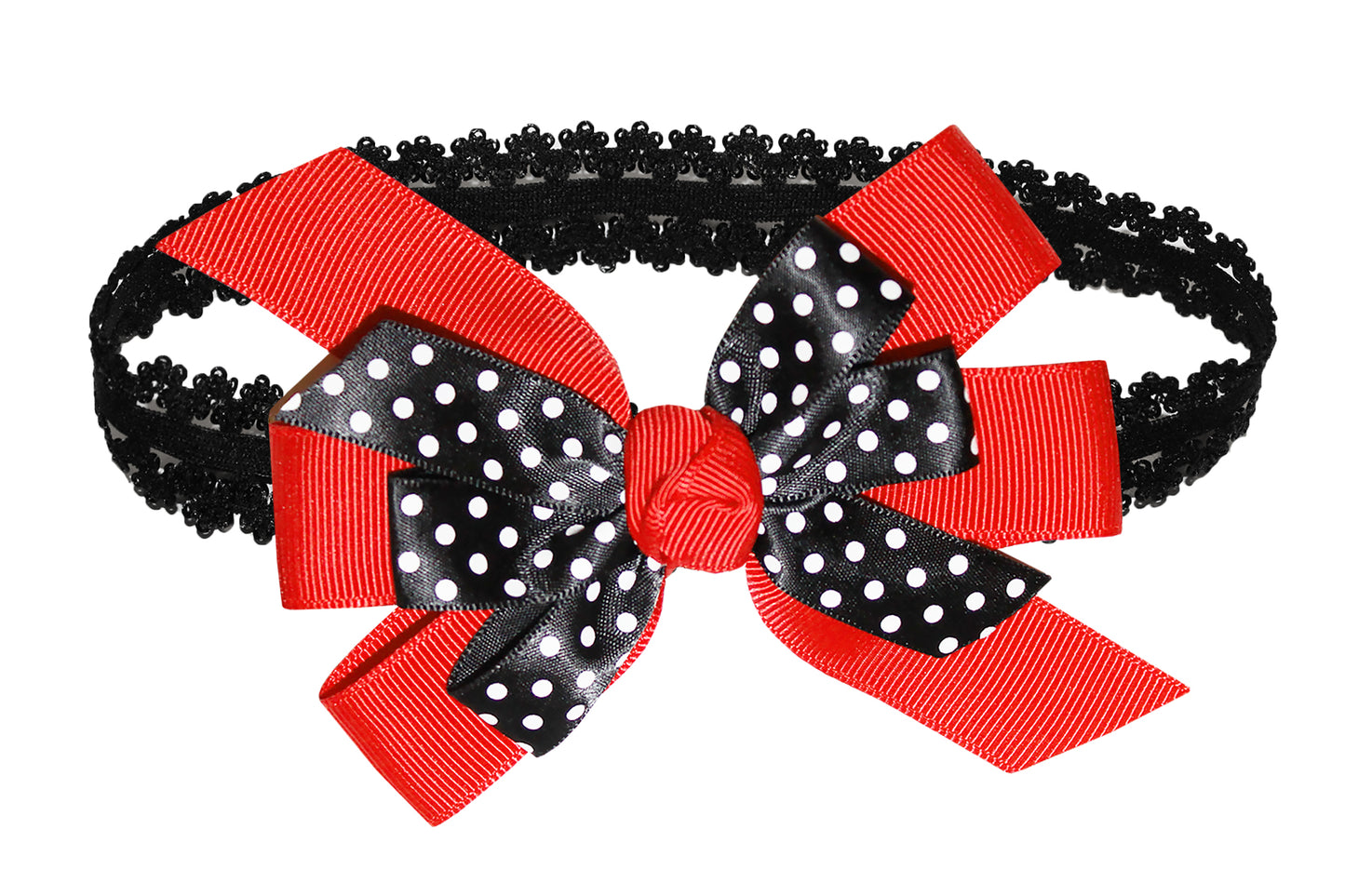 WD2U Baby Girls Black Dotted Grosgrain Boutique Hair Bow Stretch Headband