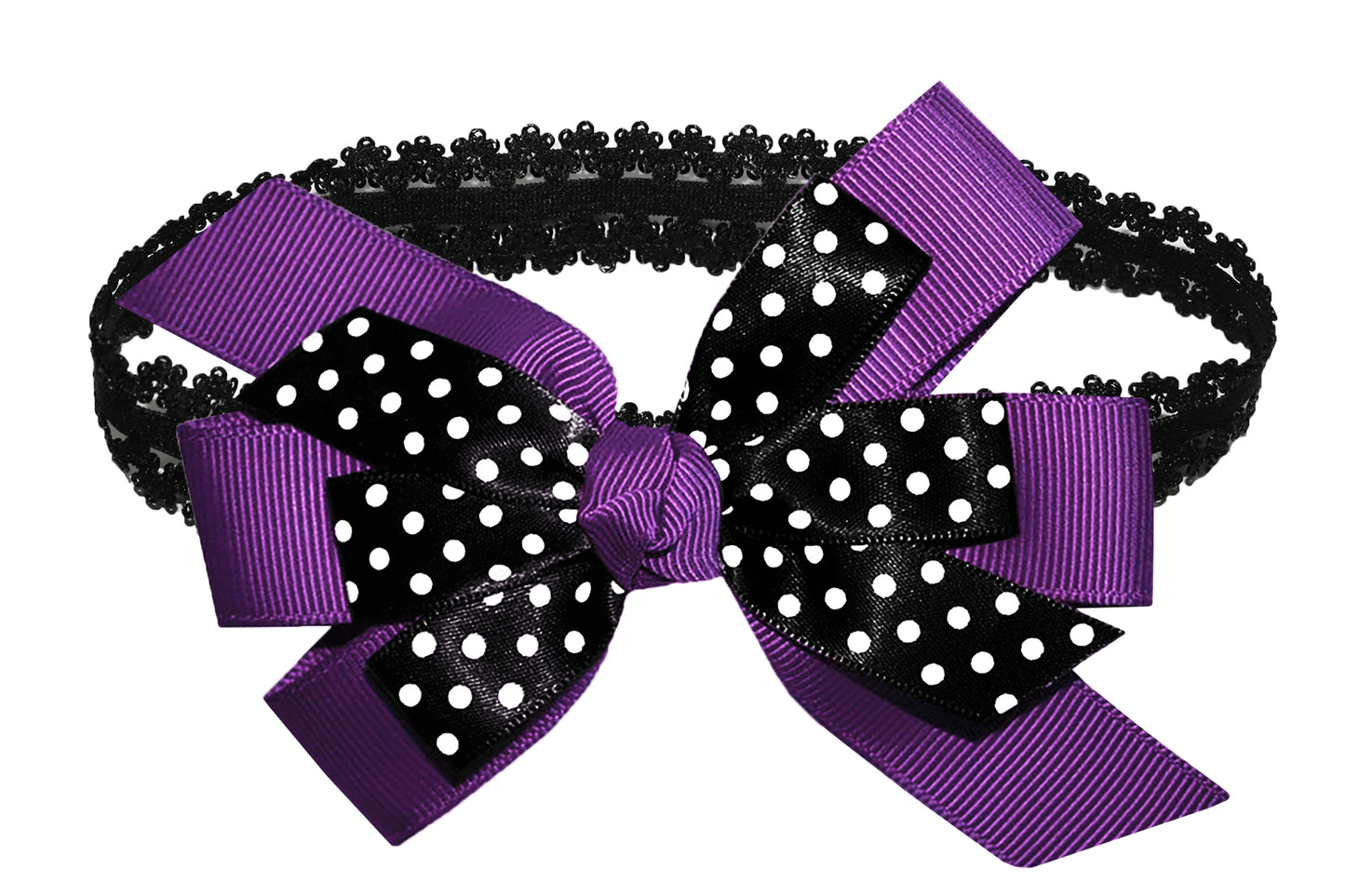 WD2U Baby Girls Black Dotted Grosgrain Boutique Hair Bow Stretch Headband