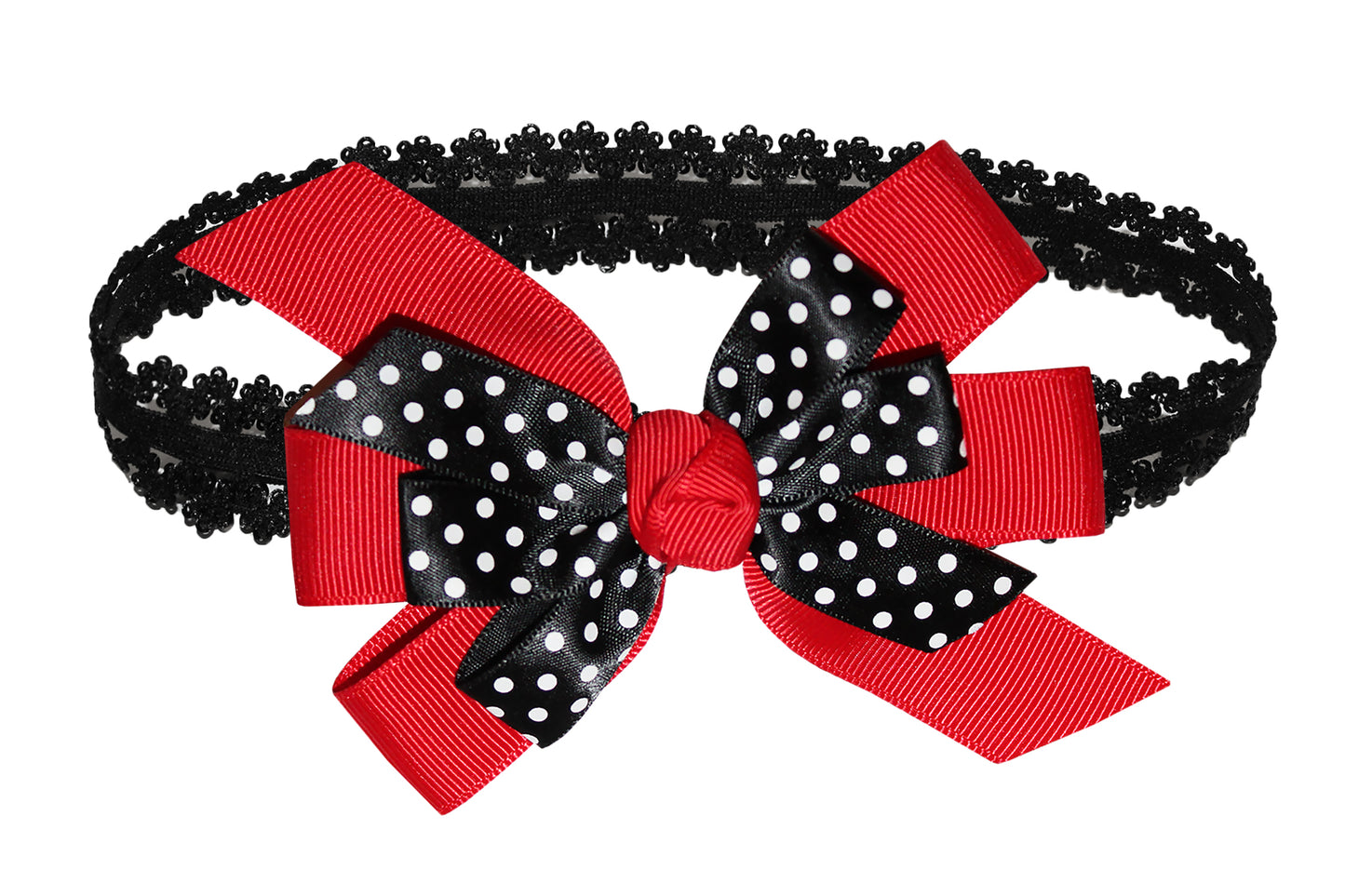 WD2U Baby Girls Black Dotted Grosgrain Boutique Hair Bow Stretch Headband