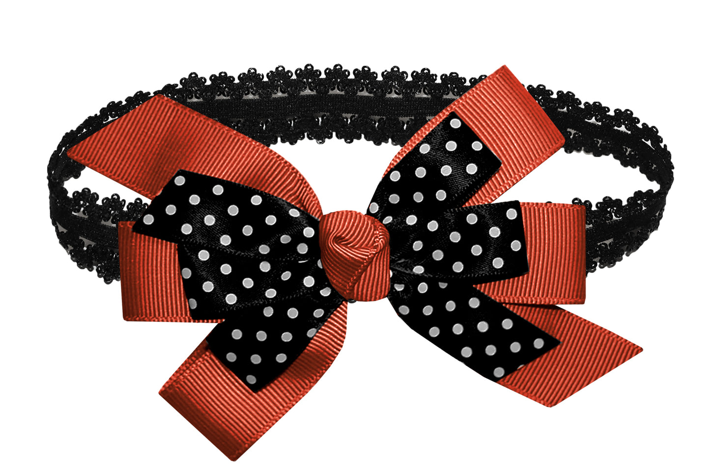 WD2U Baby Girls Black Dotted Grosgrain Boutique Hair Bow Stretch Headband