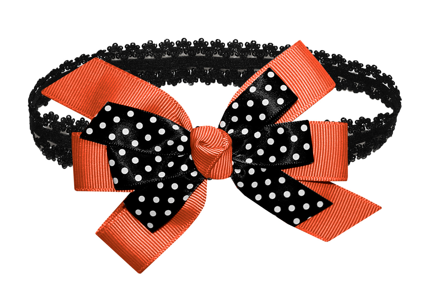 WD2U Baby Girls Black Dotted Grosgrain Boutique Hair Bow Stretch Headband