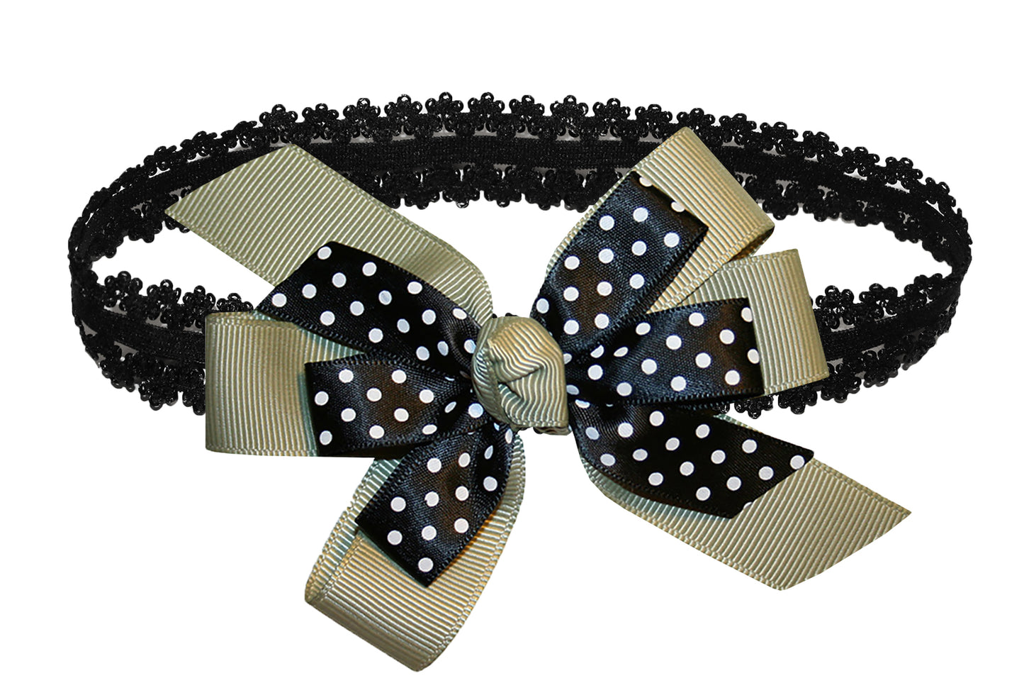 WD2U Baby Girls Black Dotted Grosgrain Boutique Hair Bow Stretch Headband