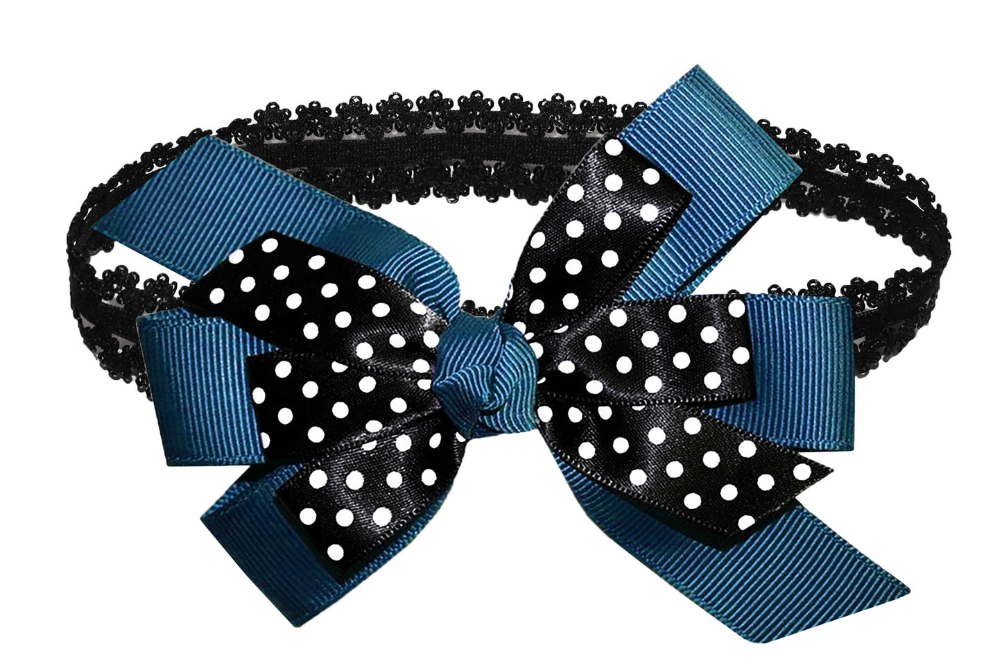 WD2U Baby Girls Black Dotted Grosgrain Boutique Hair Bow Stretch Headband