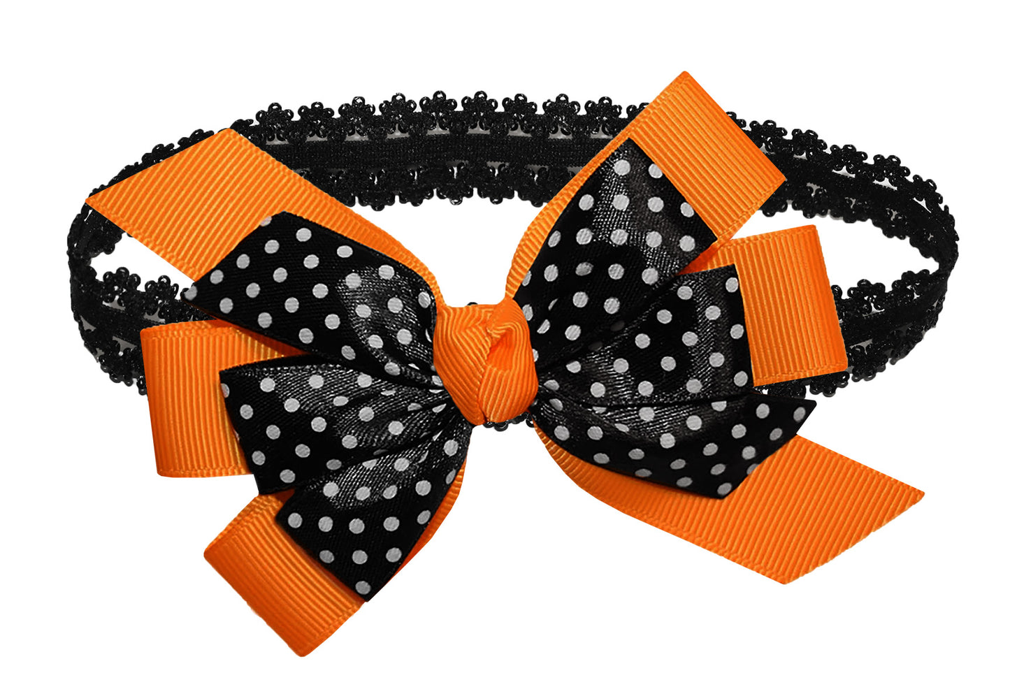 WD2U Baby Girls Black Dotted Grosgrain Boutique Hair Bow Stretch Headband