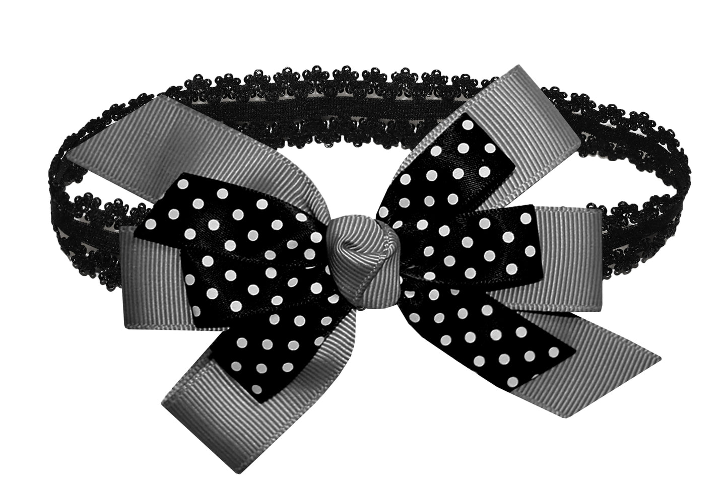 WD2U Baby Girls Black Dotted Grosgrain Boutique Hair Bow Stretch Headband