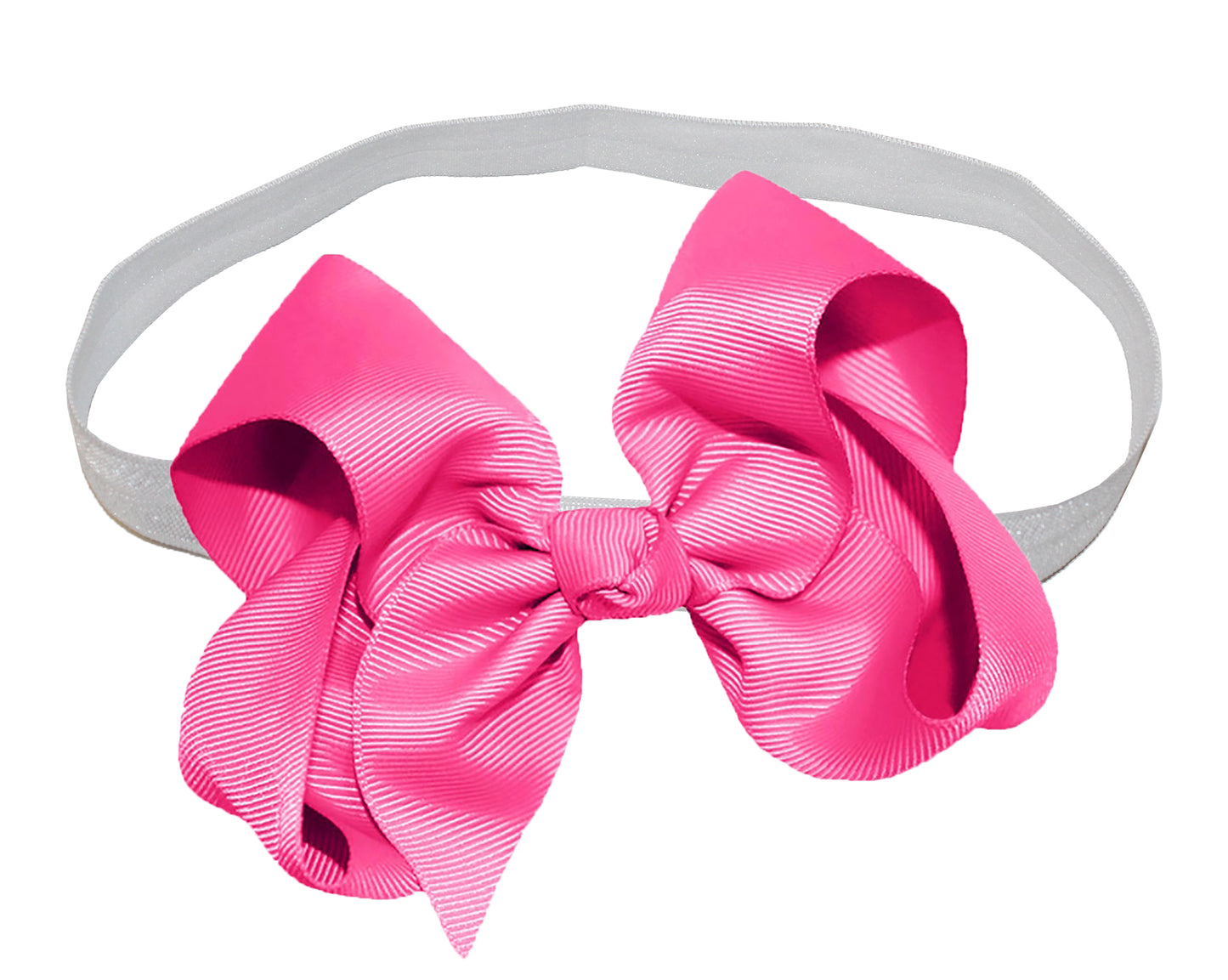 WD2U Girls 4" Solid Grosgrain Ribbon Boutique Hair Bow White Stretch Headband
