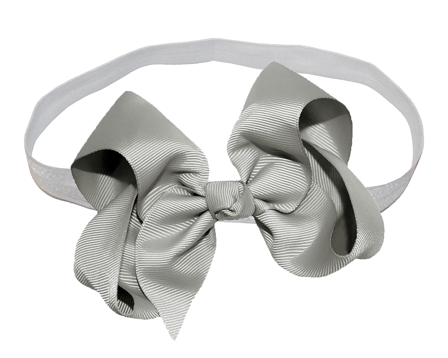 WD2U Girls 4" Solid Grosgrain Ribbon Boutique Hair Bow White Stretch Headband