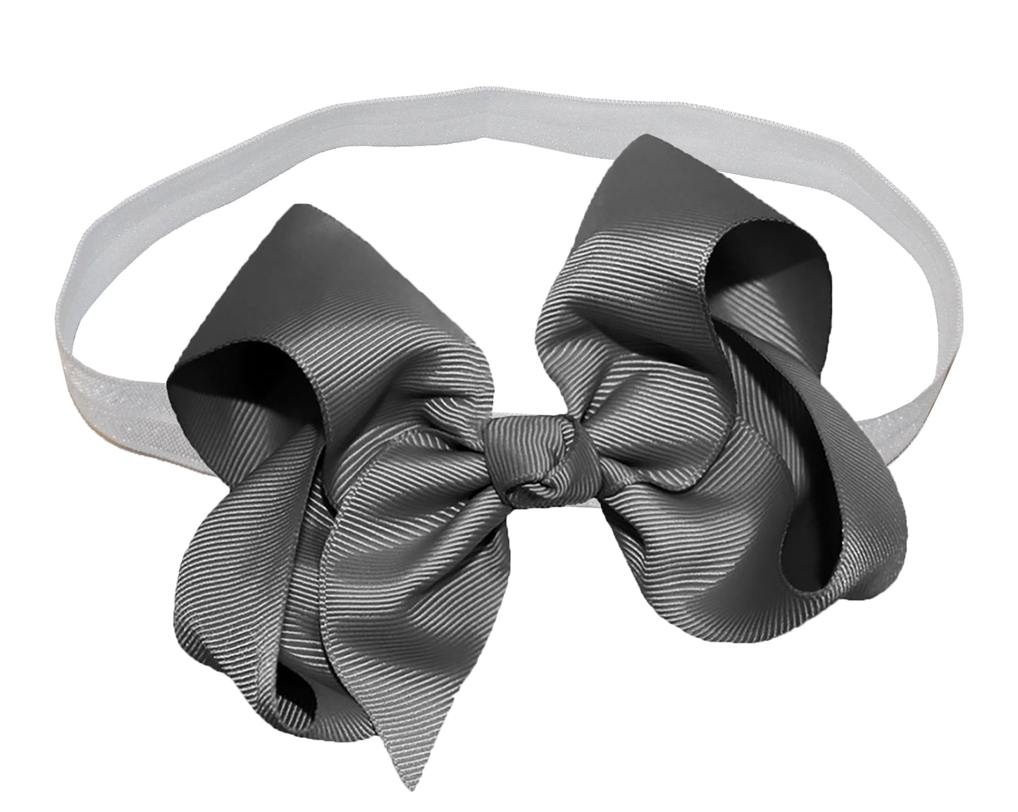 WD2U Girls 4" Solid Grosgrain Ribbon Boutique Hair Bow White Stretch Headband