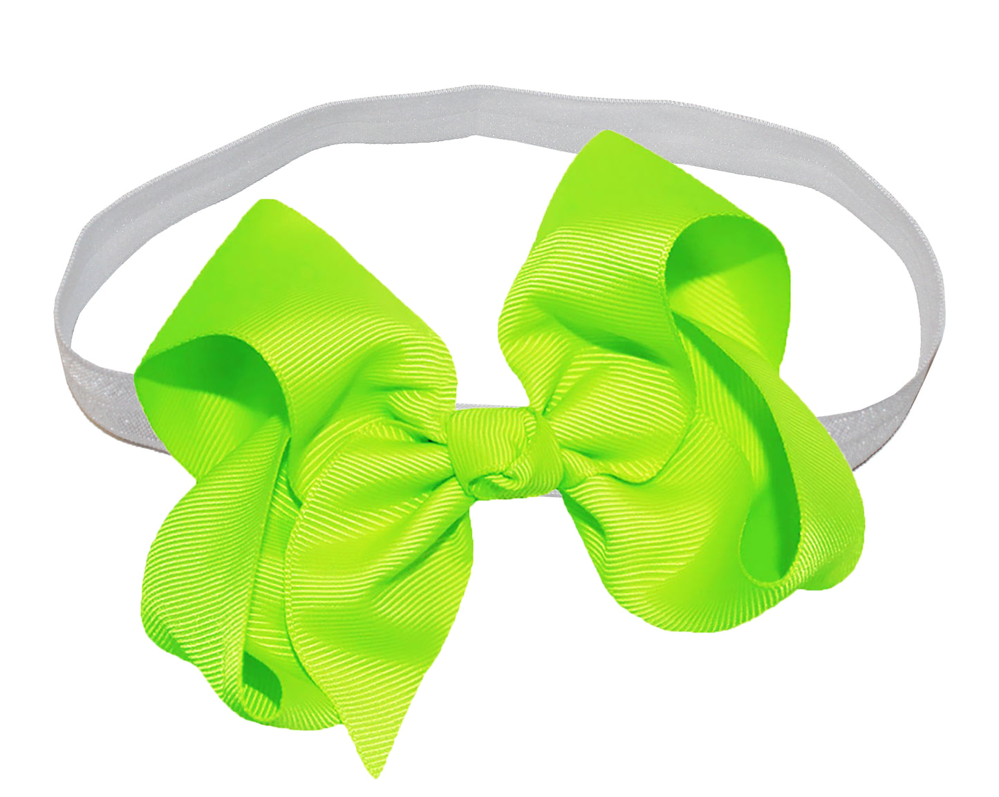 WD2U Girls 4" Solid Grosgrain Ribbon Boutique Hair Bow White Stretch Headband