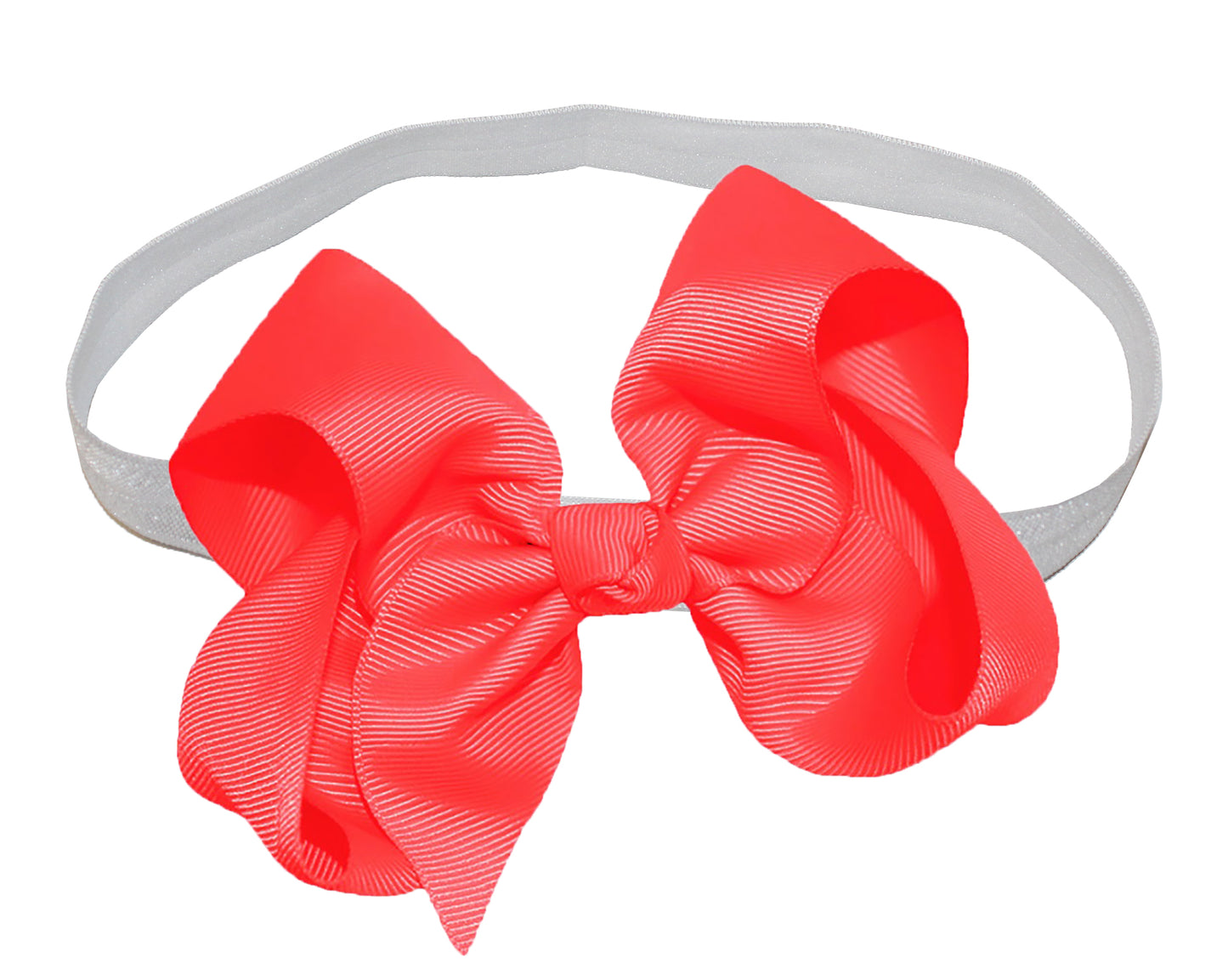 WD2U Girls 4" Solid Grosgrain Ribbon Boutique Hair Bow White Stretch Headband