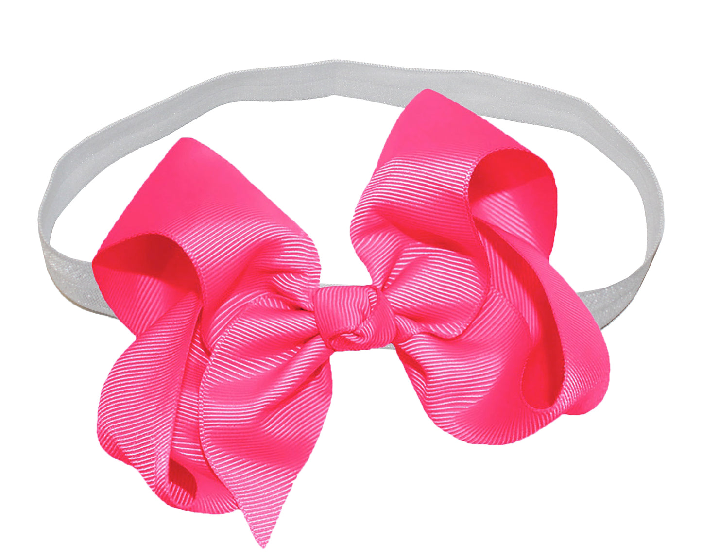 WD2U Girls 4" Solid Grosgrain Ribbon Boutique Hair Bow White Stretch Headband