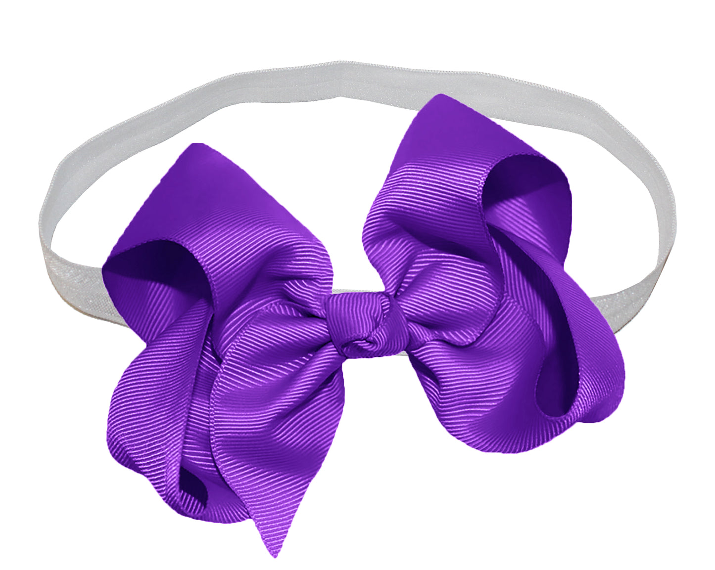 WD2U Girls 4" Solid Grosgrain Ribbon Boutique Hair Bow White Stretch Headband