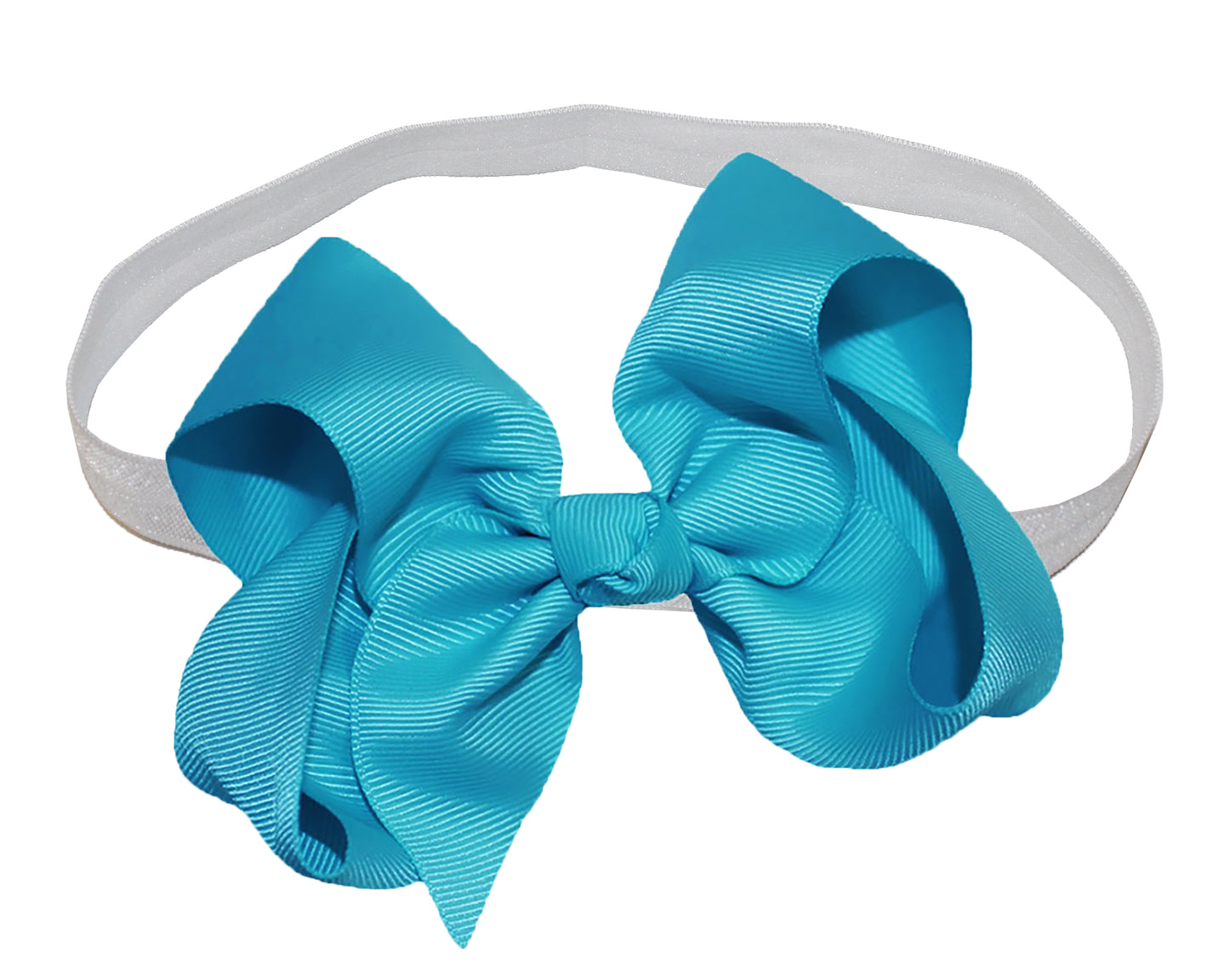 WD2U Girls 4" Solid Grosgrain Ribbon Boutique Hair Bow White Stretch Headband