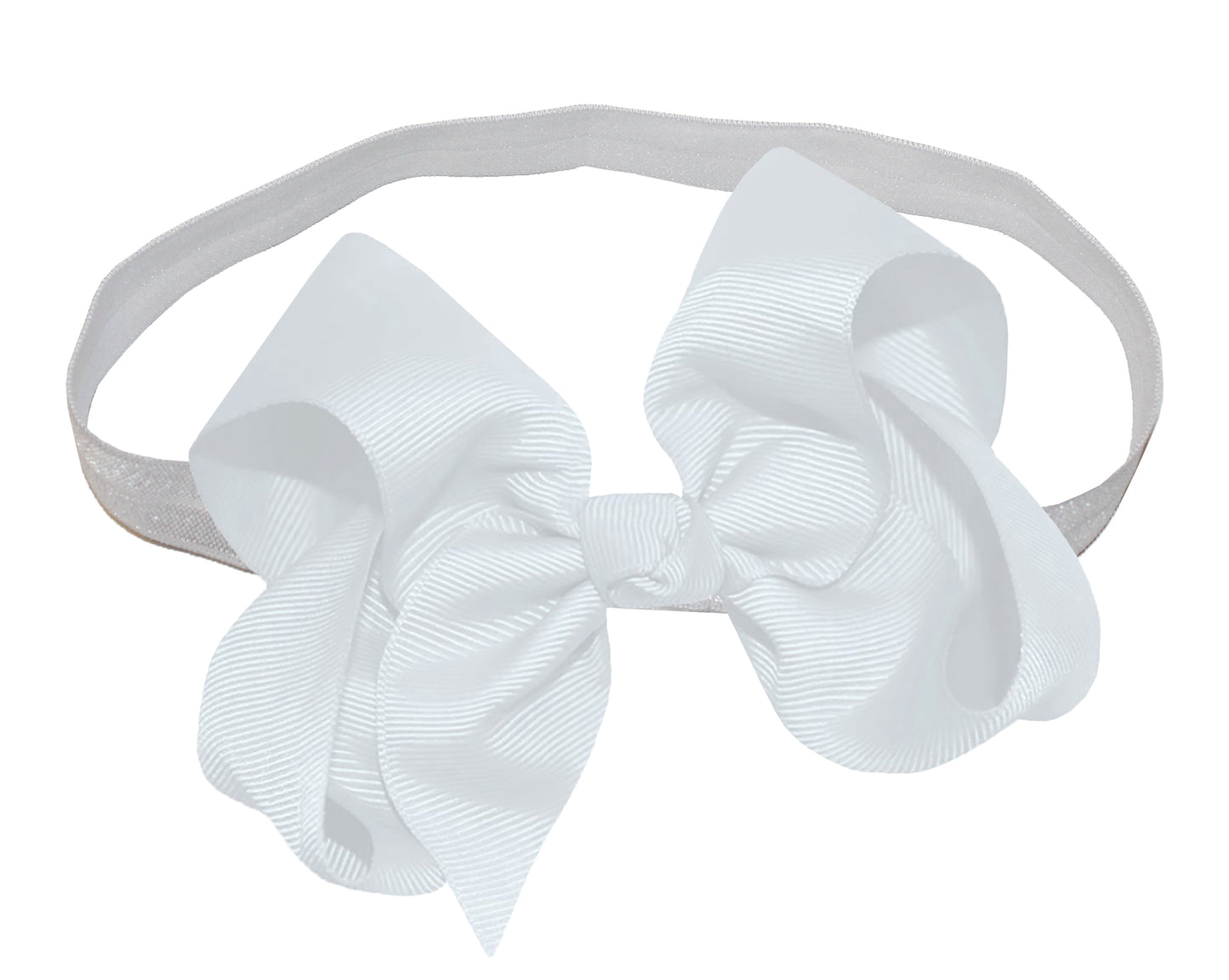WD2U Girls 4" Solid Grosgrain Ribbon Boutique Hair Bow White Stretch Headband