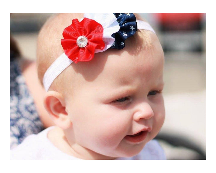 WD2U Baby Girls 3.5" Red White Blue Shooting Star July 4th Hair Bow Stretch Headband