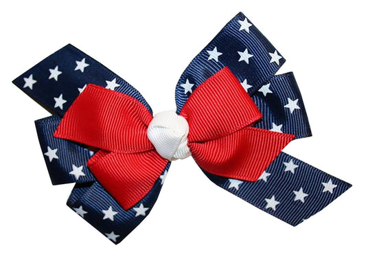 WD2U Girls 4.5" Red White Blue Star Spangled Patriotic Hair Bow French Clip Barrette