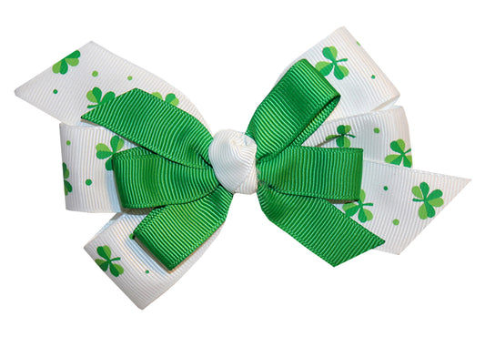 WD2U Girls St Patricks Day Green Dotted Shamrock 4.5" Hair Bow Alligator Clip