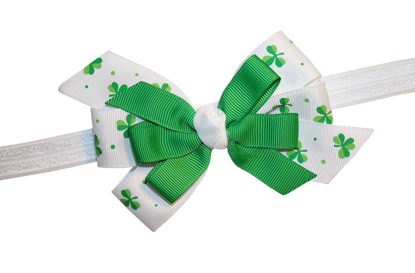 WD2U Baby Girls St Patricks Dotted Shamrock 4.5" Hair Bow Stretch Headband