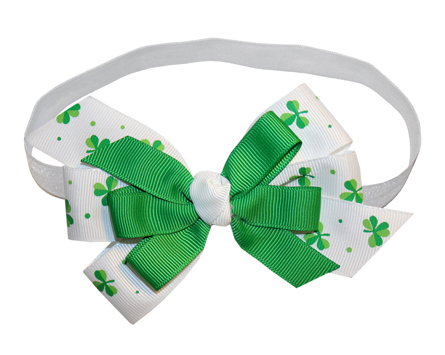 WD2U Baby Girls St Patricks Dotted Shamrock 4.5" Hair Bow Stretch Headband