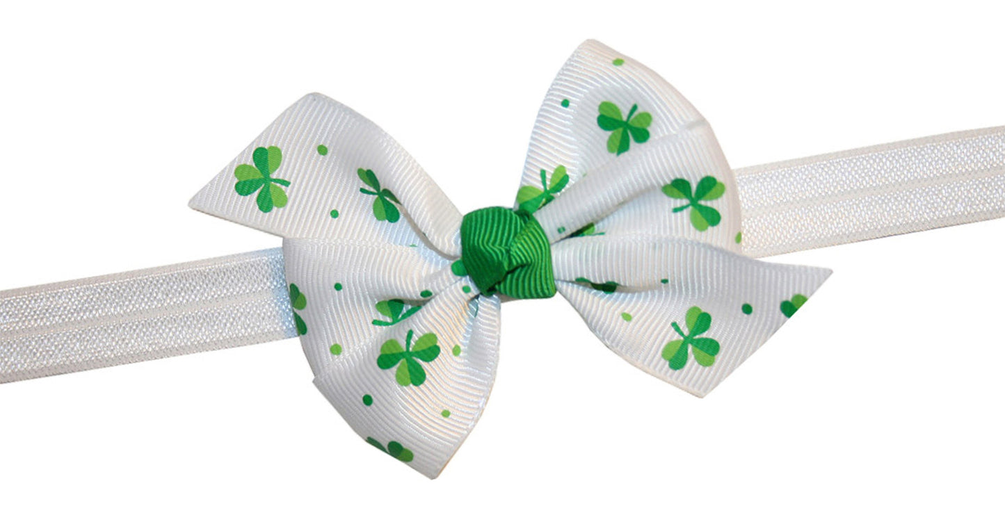 WD2U Baby Girls St Patricks Dotted Shamrock 3" Hair Bow Stretch Headband