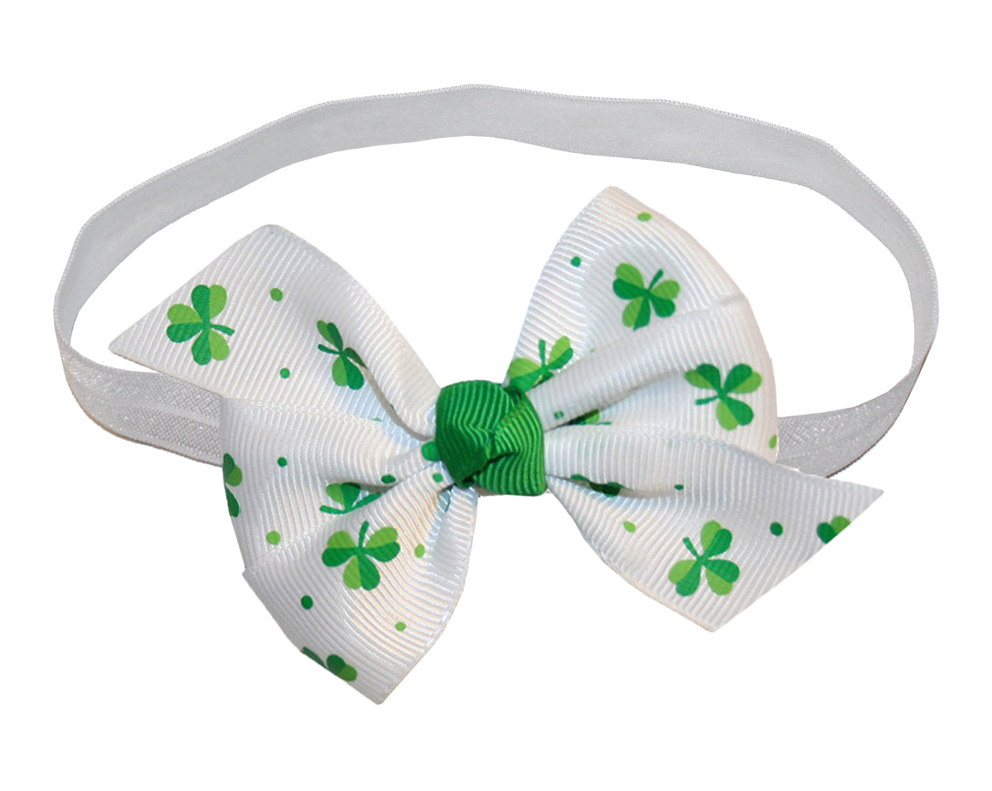 WD2U Baby Girls St Patricks Dotted Shamrock 3" Hair Bow Stretch Headband