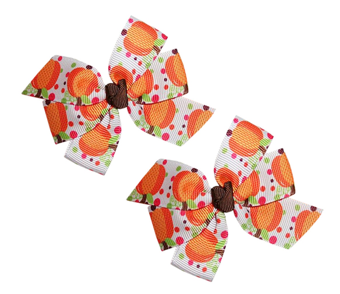 WD2U Baby Girls Set of 2 Polka Dot Pumpkin Harvest Hair Bow Alligator Clips