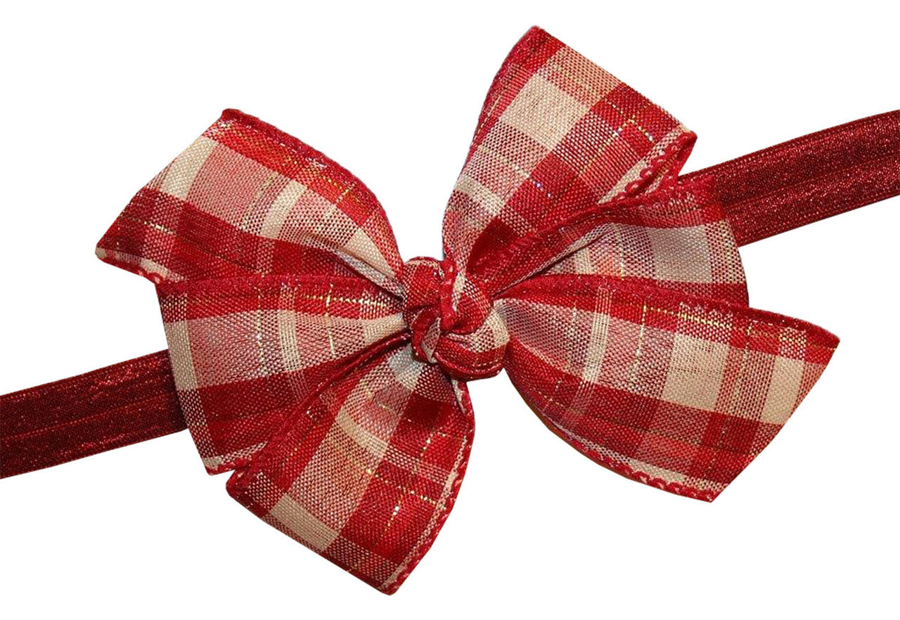 WD2U Baby Girls' Burgundy Red Country Plaid Christmas Hair Bow Stretch Headband
