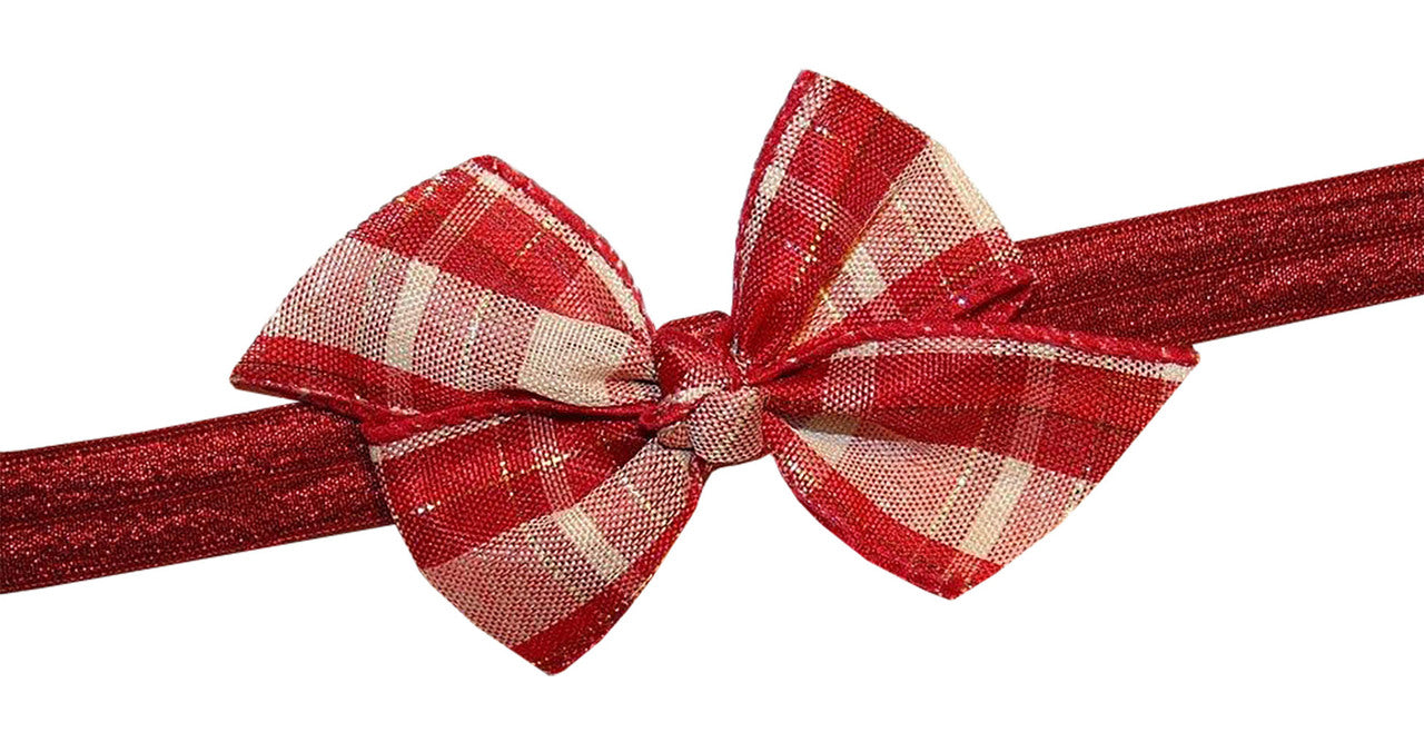 WD2U Baby Girls' Infant Burgundy Red Country Plaid Christmas Hair Bow Headband