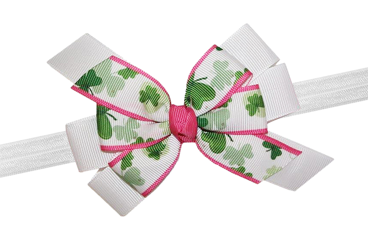 WD2U Girls Classy Pink St Patricks Day Green Shamrock Hair Bow Stretch Headband