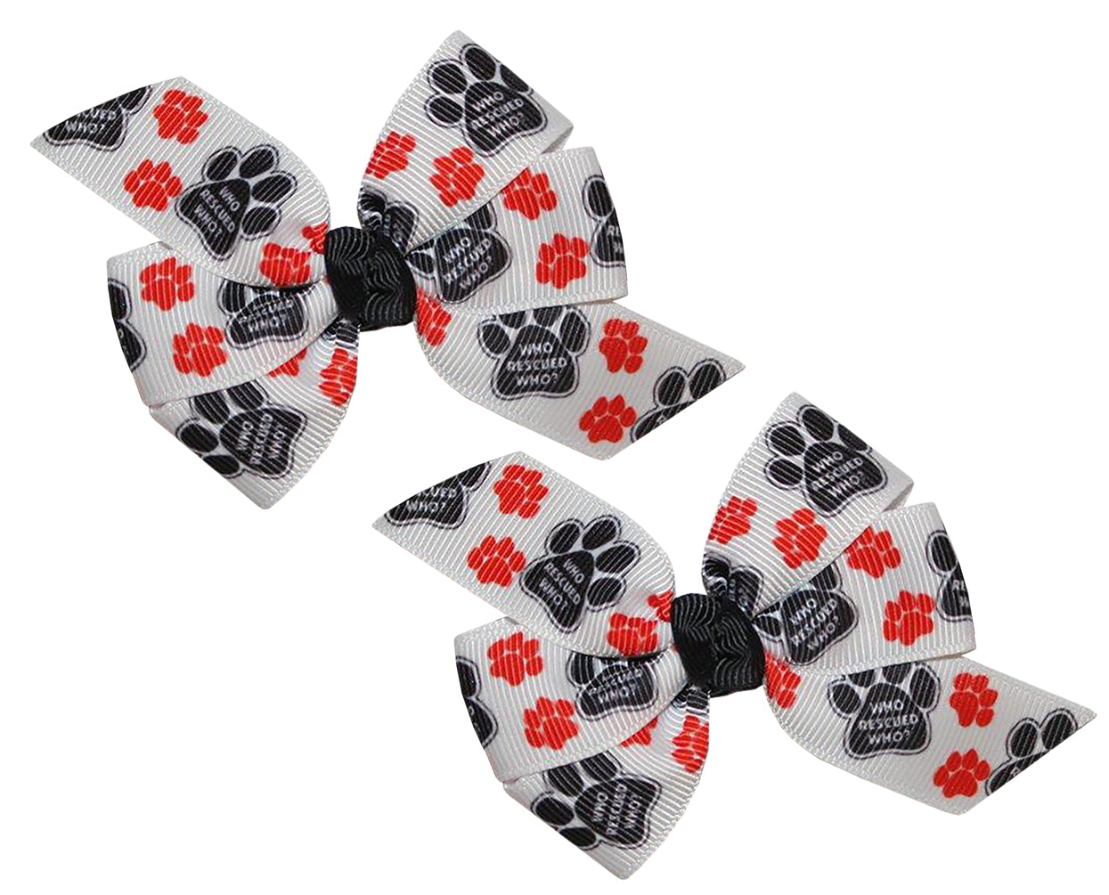 WD2U Set of 2 Who Rescued Who Paw Print Hair Bow Alligator Clips