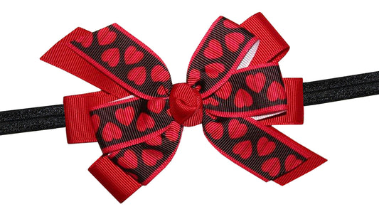WD2U Girls Black & Red Heart Valentines Boutique Hair Bow Stretch Headband USA