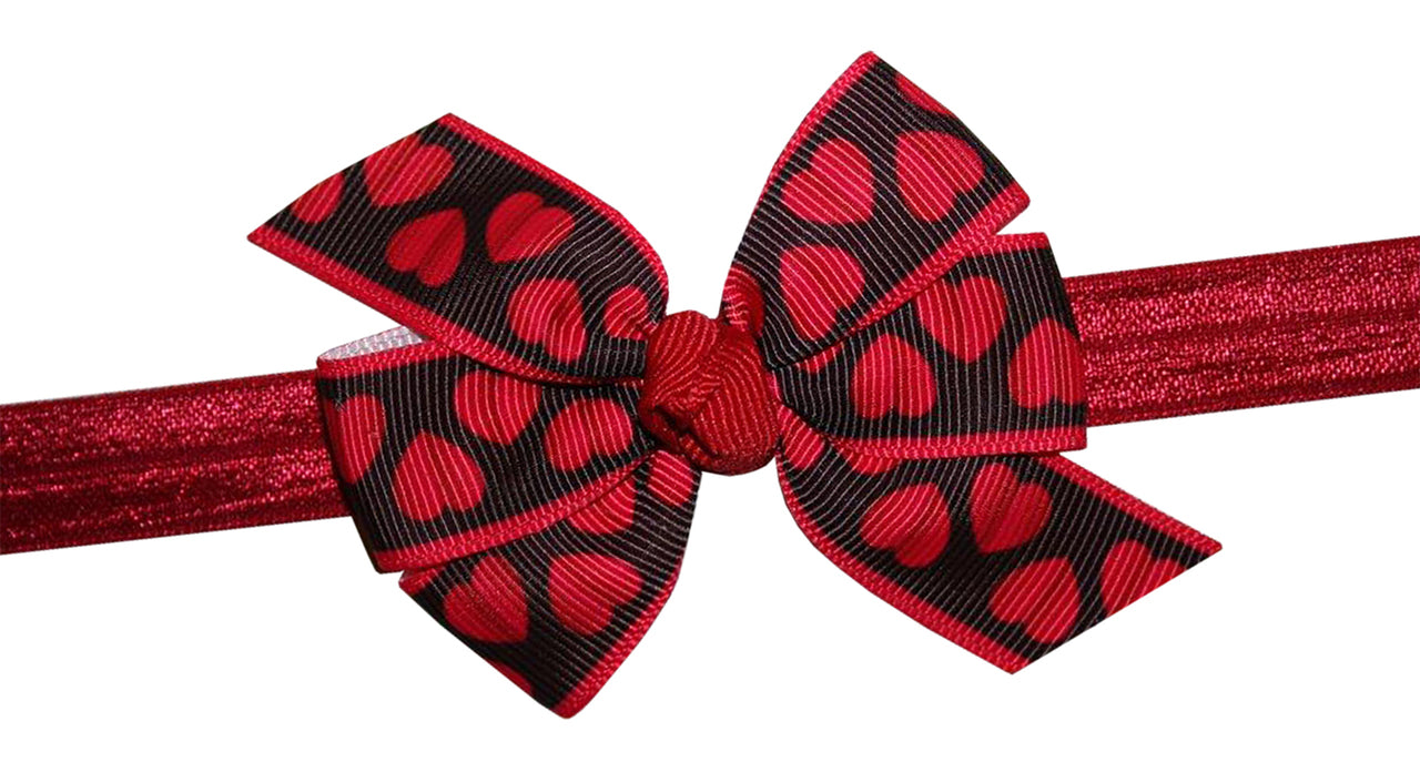 WD2U Baby Girls Infant Black & Red Heart Valentines Hair Bow Stretch Headband