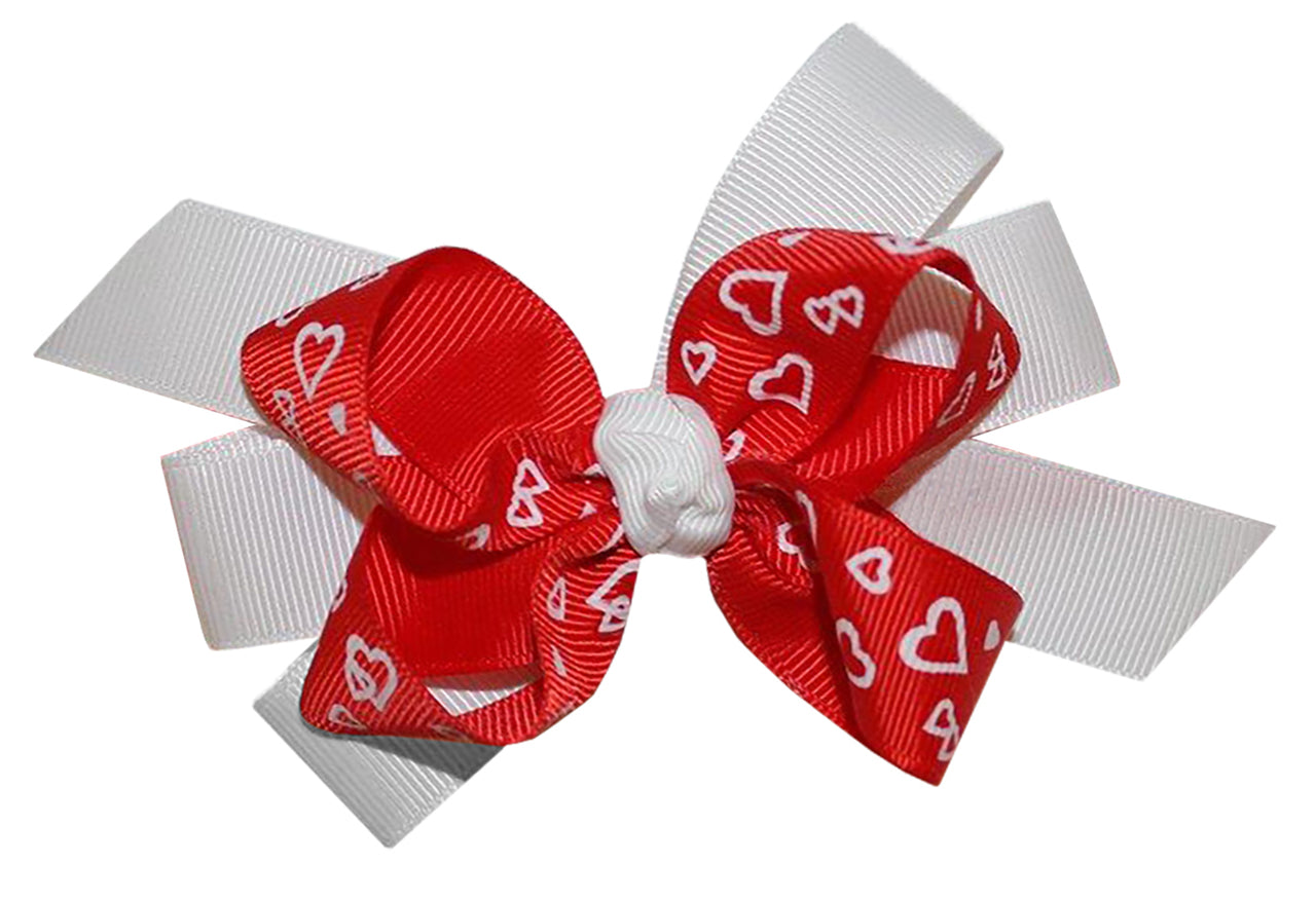 WD2U Girls Red & White Heart Valentines Day Boutique Hair Bow Alligator Clip USA