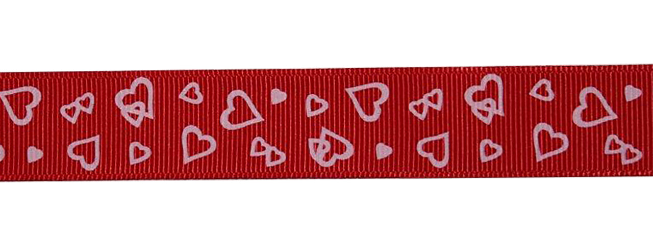 7/8" Grosgrain Ribbon Red & White Heart Valentines Print DIY Hair Bows Crafts