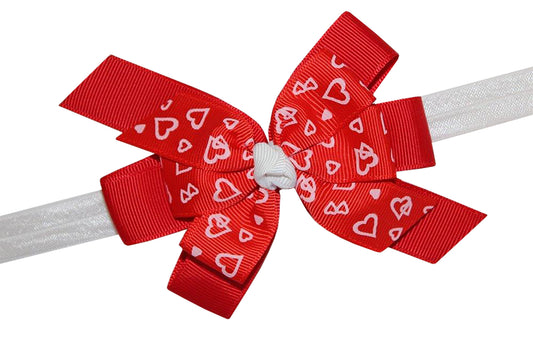 WD2U Girls Red & White Hearts Valentines Boutique Hair Bow Stretch Headband USA