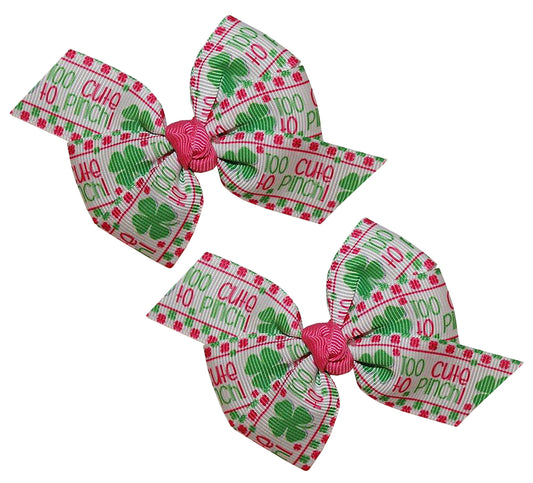 WD2U Baby Girl Set of 2 Too Cute to Pinch St Patricks 3" Hair Bows Alligator Clips