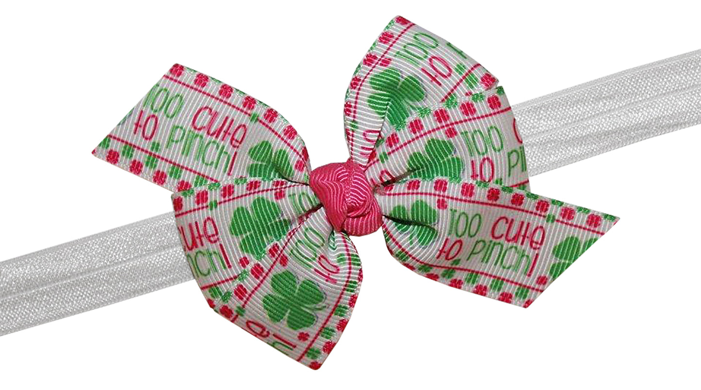 WD2U Baby Girls Infant Too Cute to Pinch St Patricks Shamrock 3" Hair Bow Headband