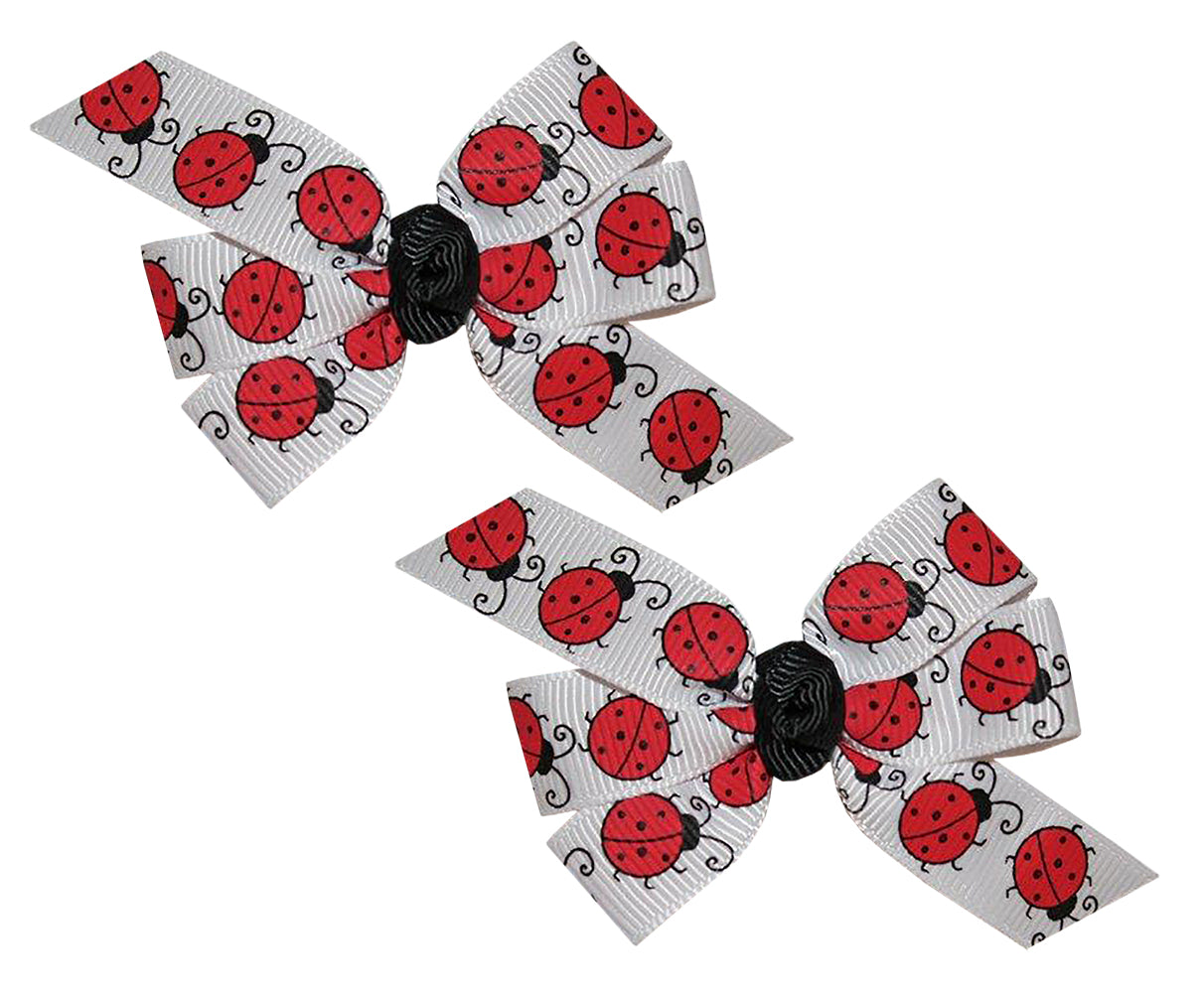 WD2U Baby Girls Set of 2 Ladybug Pigtail 3" Hair Bows Alligator Clips