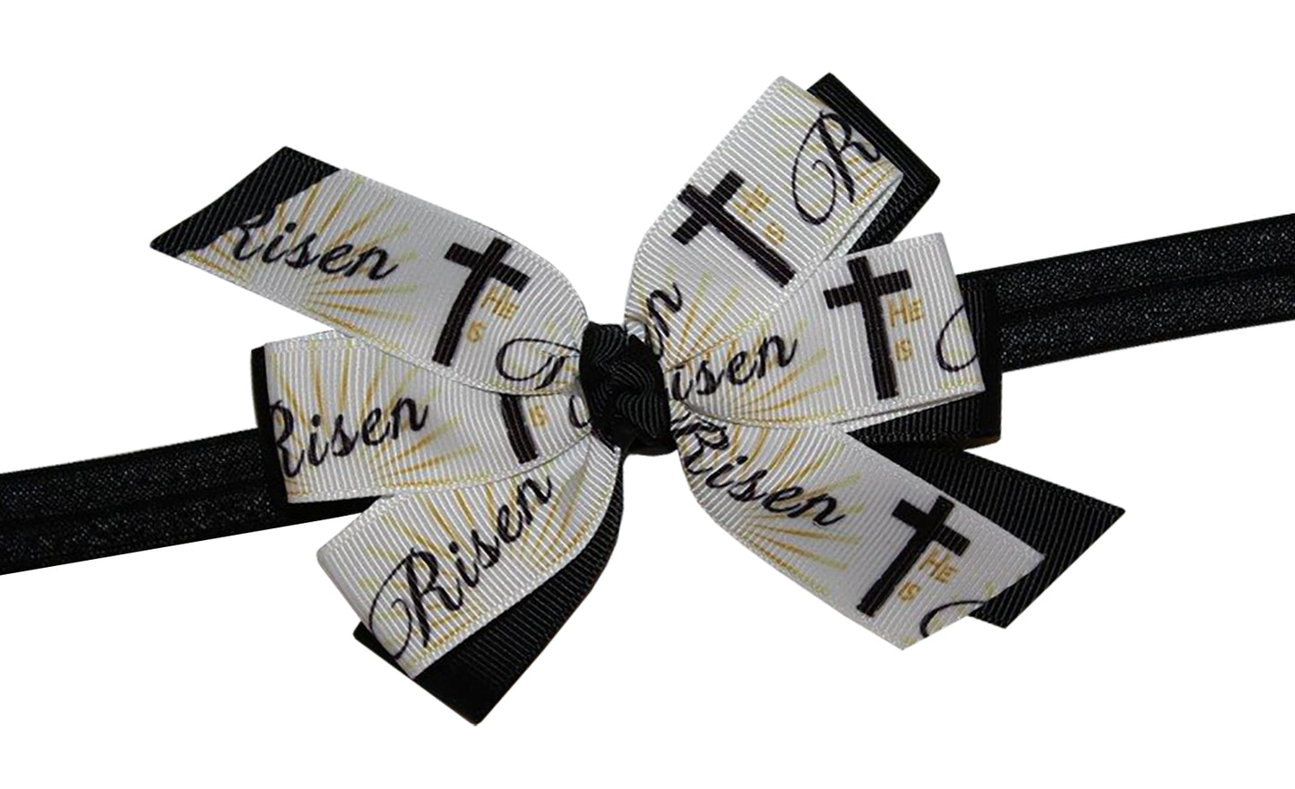 WD2U Baby Girls He is Risen Christian Cross 4.5" Hair Bow Stretch Headband